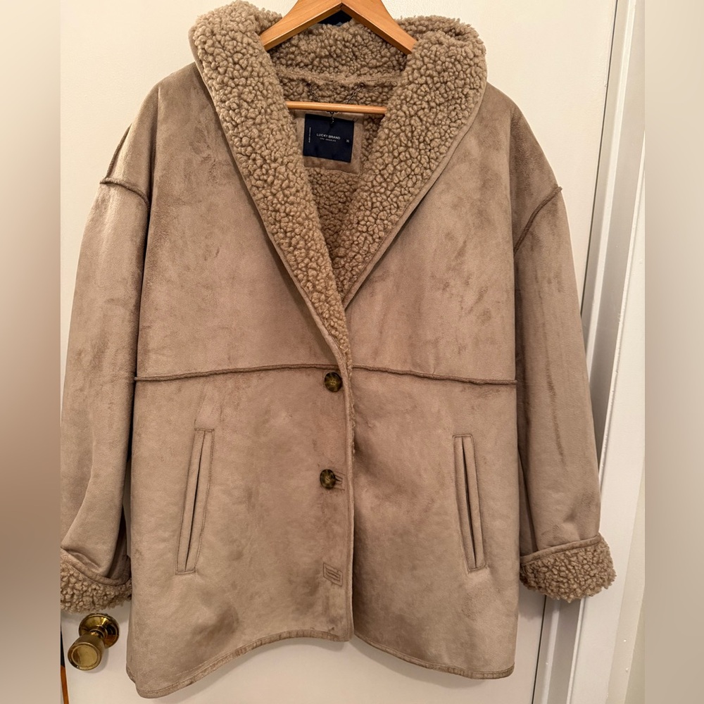 Tan suede bomber coat